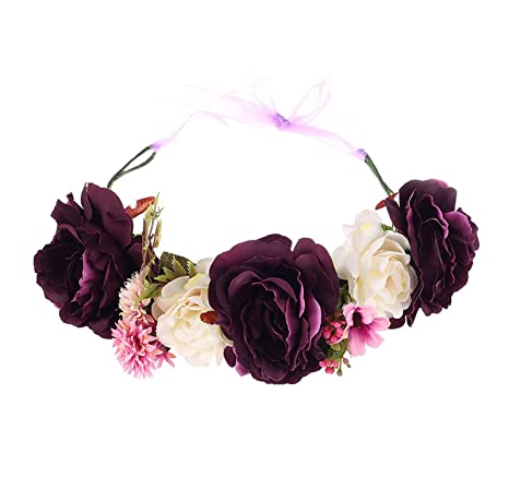 Floral Fall Romantic Flower Crown Hair Wreath Bridal Headpiece Blush Purple Flower Headband FL-06 (Peony Grape)