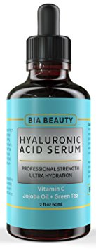 Bia Beauty 2 Oz Hyaluronic Acid Serum w/ Vitamin C & E Jojoba Oil Green Tea | Best Liquid Moisturizer Anti-Wrinkle Reducer