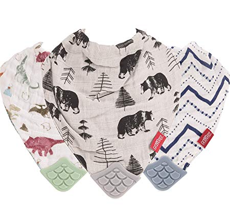 Nuby Reversible 100% Natural Cotton Muslin 3 Piece Teething Bib