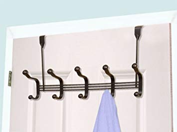 Home Basics Over the Door Organizer, 5-Hook Rack for Coats, Hats, Robes, Towels, Bedroom, Closet, and Bathroom, Bronze