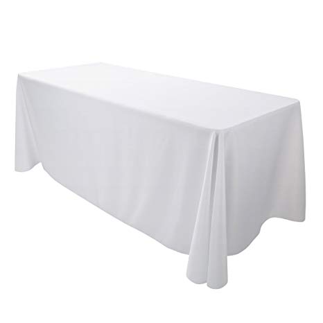 E-TEX Oblong Tablecloth - 90 x 156 Inch - White Rectangle Table Cloth for 8 Foot Rectangular Table in Washable Polyester