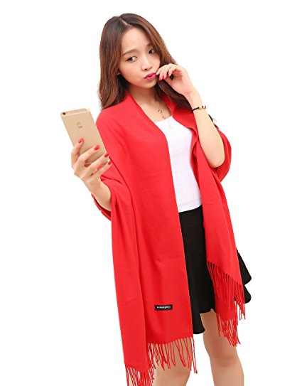 Anboor Super Soft Cashmere Feel Blanket Scarf Stole with Tassel Solid Color Warm Shawl for Women