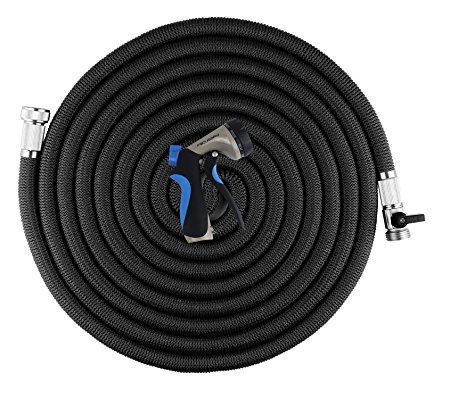 FOCUSAIRY Upgraded 50 Feet Expanding Heavy Duty Expandable Strongest Garden Water Hose with Shut Off Valve Solid Metal Connector and 8-pattern Spray Nozzle