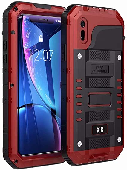 Mangix iPhone XR Cases,Waterproof with Built-in Glass Screen Full Body Protective [Support Wireless Charging] Shockproof Drop Proof Hybrid Hard Cover Military Outdoor Sport for Apple iPhone XR (Red)