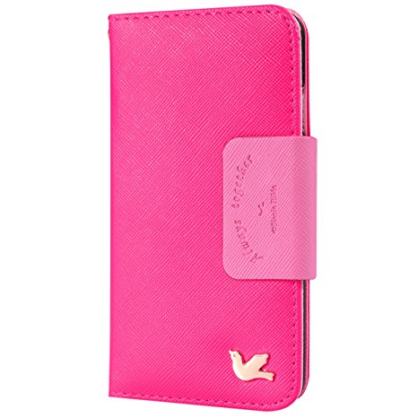 iPhone 6 Case,iPhone 6s Case,[Upgraded-Opened Volume and Power Button Ports,no Break Issues]By HiLDA,Wallet Case,PU Leather Case,Credit Card Holder,Flip Cover Skin[Rose]