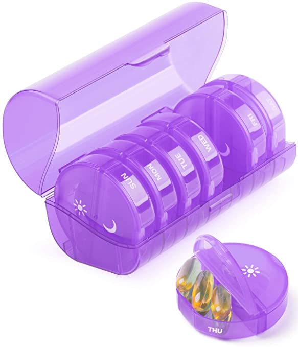 TookMag Pill Organizer 2 Times a Day, Weekly AM PM Pill Box, Large Capacity 7 Day Pill Cases for Pills/Vitamin/Fish Oil/Supplements (Purple)