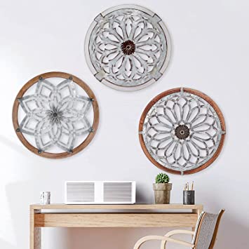 Heritage Round Wall Art,13'' Metal Acrylic Medallion Decorative, Hand-Made Multi-Style Crafts Decor Home Cafe Yoga Studio(3pcs)