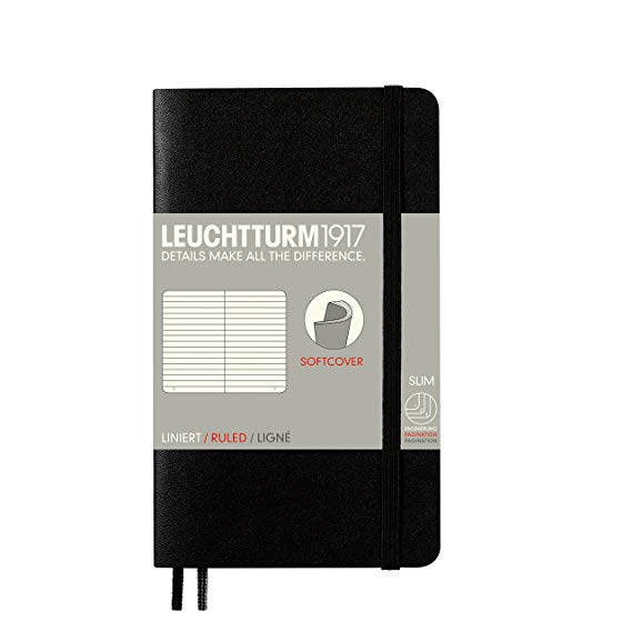 Leuchtturm1917 Softcover A6 Pocket Ruled Notebook- Black, 185 numbered pages