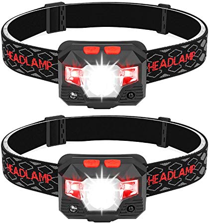 Coquimbo 2 Pack Rechargeable Headlamp Flashlight, Super Bright Motion Sensor LED Headlamps with White Red Lights, IPX4 Waterproof, 5 Modes Head Lamp Perfect for Running, Camping, Hiking etc