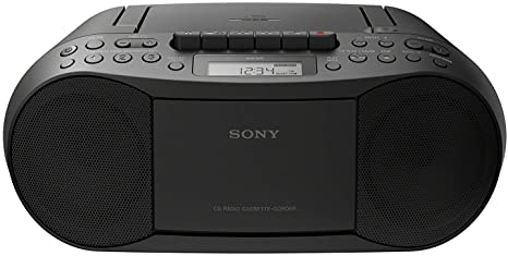 Sony CFDS70-BLK CD/MP3 Cassette Boombox Home Audio Radio, Black, With Aux Cable