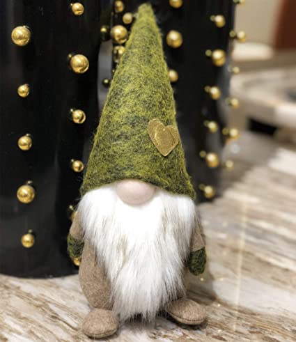 Christmas Green St Patrick‘s Day Handmade Gnome Plush Standing Figurine for Spring, Irish Gnome Elf Scandinavian Yule Santa Nisse, Nordic Elf Figurine Home Holiday Decoration Ornaments, Green Gnome