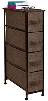 Sorbus Narrow Dresser Tower with 4 Drawers - Vertical Storage for Bedroom, Bathroom, Laundry, Closets, and More, Steel Frame, Wood Top, Easy Pull Fabric Bins (Brown)