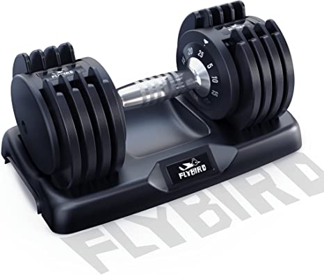 FLYBIRD Adjustable Dumbbell,25 lb Single Dumbbell for Men and Women with Anti-Slip Metal Handle,Fast Adjust Weight by Turning Handle,Black Dumbbell with Tray Suitable for Full Body Workout Fitness