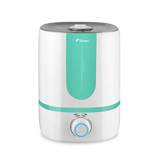 Deerma ® Ultrasonic 1.3 Gallon (5L / 5000 ML) Cool Mist Air Humidifier Purifier with Activated Carbon Purification & 360 Degree Rotatable Diffuser Nozzle For Household Office Home (Green & White, Large Capacity) - Built in Silver Iron Antibiosis Water Filter Groove