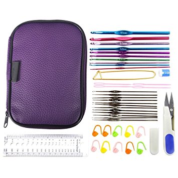 Mixed Aluminum Handle Crochet Hook Knitting Knit Needle Weave Yarn Set Full Kit,Crocheting Kits with PU Case