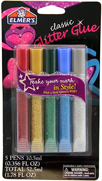 Elmer's Washable Glitter Glue Pens, Pack of 5 Pens, Classic Glitter Colors (E642)