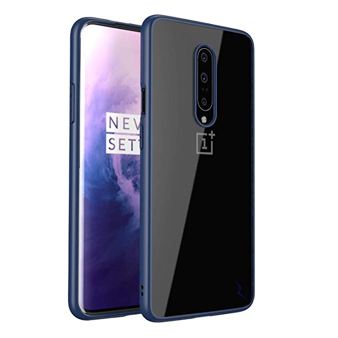 Zizo Refine Series Compatible with OnePlus 7 Pro Case Slim Clear with PC Metallic Bumper Blue Clear