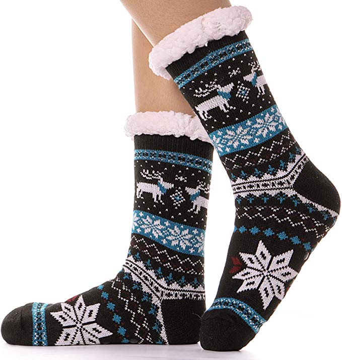 Womens Fuzzy Slipper Socks Warm Thick Heavy Fleece lined Fluffy Christmas Stockings Winter Socks