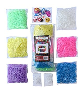 3000 Glow in the Dark Rainbow Colored Loom Bands Refill Kit - 6 Vibrant Neon Colors That Glow! - Includes FREE 100 Clips and 30 Charms! - Refill your Loom Band Organizer in Glowing Fashion!