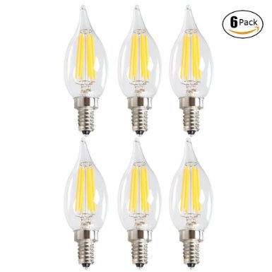 OWIKAR® 6 Packs - CA10 5W LED Filament Candelabra Bulb Dimmable, Equivalent to 50 Watt Incandescent Bulbs, Warm White 2700K, 500 Luminous, E12 Base Lights, Certified by UL, 360 Degree Beam Angle
