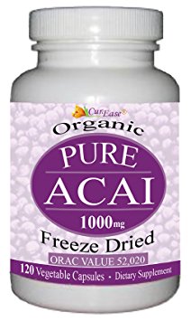 CurEase Perfect Organic Freeze Dried Pure Acai Pills 1000mg per Serving 120 Veggie Capsules