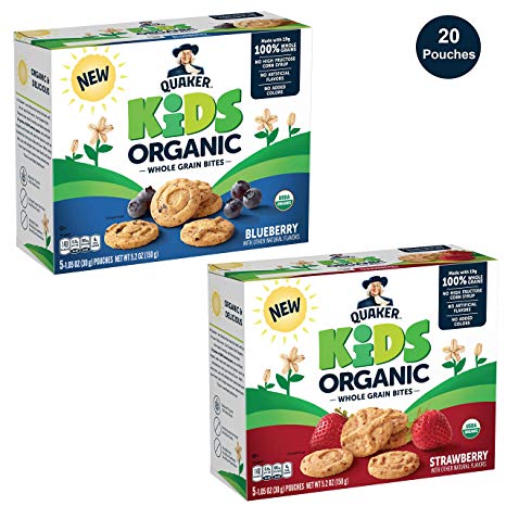 Quaker Kids Organic Whole Grain Bites, 2 Flavor Variety Pack, 4 boxes, 20 Count