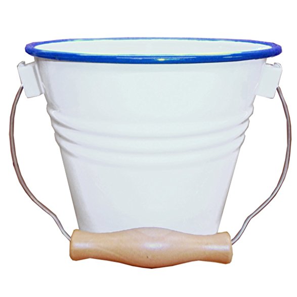 Enamelware Small Pail - Solid White with Blue Rim