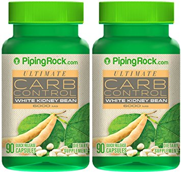 Piping Rock Ultimate Carb Control White Kidney Bean 6000 mg 2 Bottles x 90 Quick Release Capsules Dietary Supplement