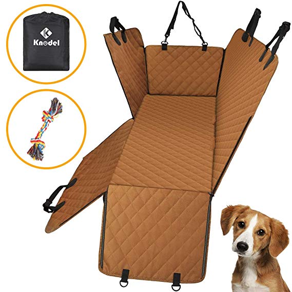 Knodel Dog Seat Cover, 100% Waterproof Car Seat Cover for Pets, Pet Seat Cover Dog Hammock, 600D Heavy Duty Scratch Proof Pet Back Seat Covers, Zippered Side Flaps for Cars, Trucks and SUVs (Brown)