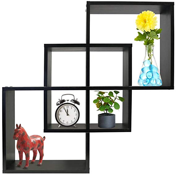 Greenco Quadrate Felix 3 Cubes Intersecting Decorative Wall Mounted Floating Shelves- Espresso Finish