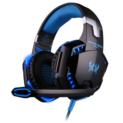 KOTION EACH G2000 Over-ear 35mm Stretchable Band Gaming Headphone with Mic for PC Game Blue
