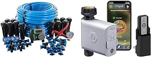 Orbit 50021 In-Ground Blu-Lock Tubing System and Digital Hose Faucet Timer, 2-Zone Sprinkler Kit, Blue, Black & Orbit B-hyve 21004 Smart Hose Faucet Timer with Wi-Fi Hub, Compatible with Alexa