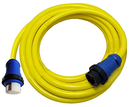 Conntek 50-Amp 125/250V Marine Shore Power Extension 4 Wires Cord with Threaded Ring, Yellow 50-Feet