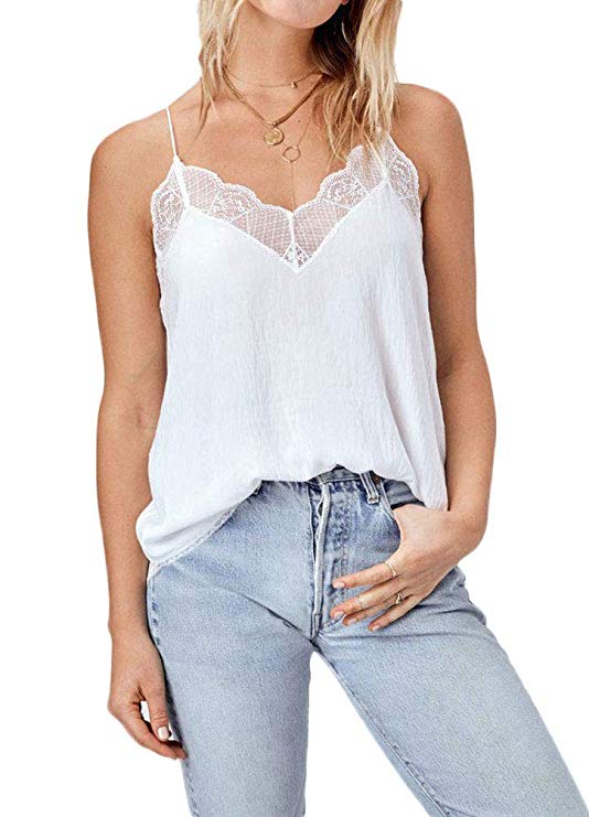 Women's Lace Cami Tank Top Racerback with Adjustable Spaghetti Strap