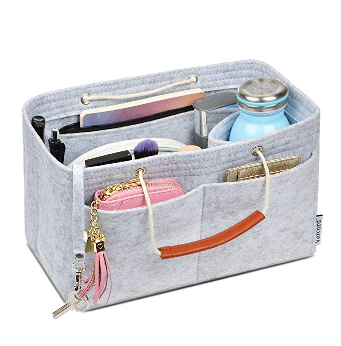 Vercord Felt Purse Handbag Insert Organizer With Handle Keychain Multi Pocket Compartment