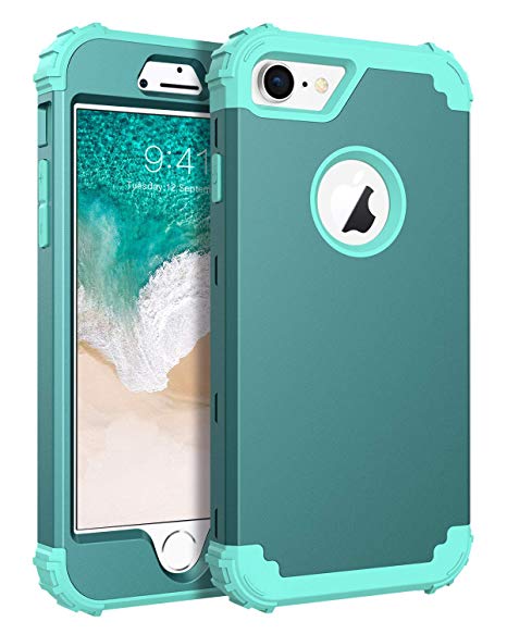 BENTOBEN Phone Case for iPhone 8/iPhone 7, 3 in 1 Shockproof Heavy Duty Rugged High Impact Resistant Hybrid Hard PC Soft Silicone Bumper Full Body Protective Case for iPhone 7/8,Ocean Water Color