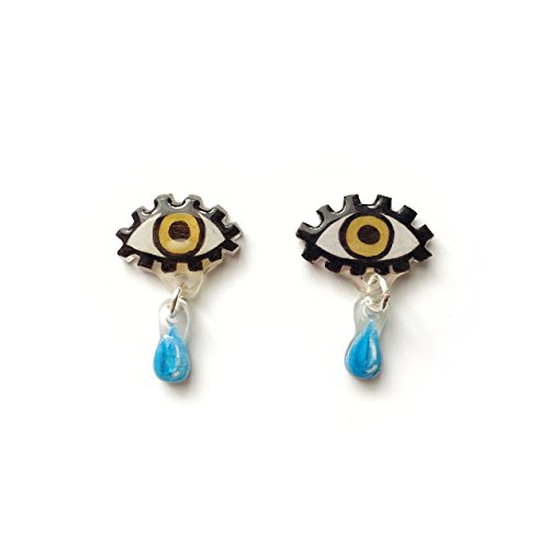 Crying Eyes Stud Earrings with Dangling Tear Drops