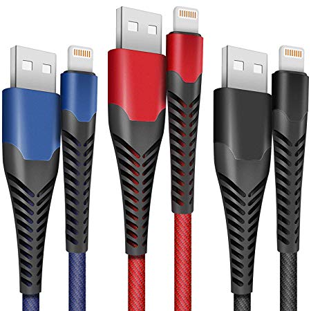Ankoda iPhone Charger Cable, 3Pack 3FT/1M Premium Nylon Lightning Cable Fast Charging & Sync for iPhone XS/XR/X/8/7/6/5, iPad Pro/Air/mini and More