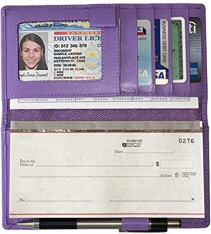 RFID Leather Checkbook Cover with Credit Card Slots and Pen Holder