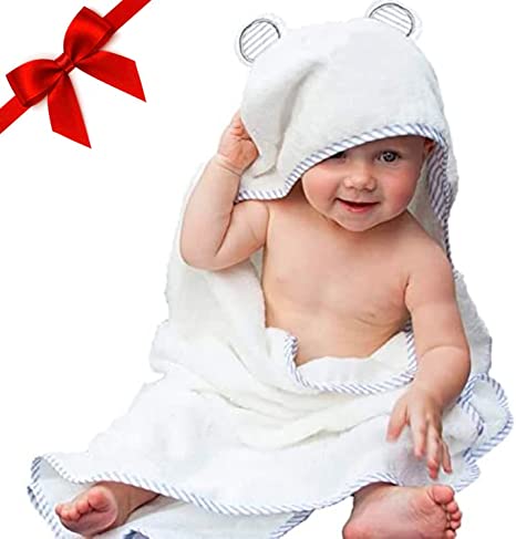 Organic Bamboo Hooded Baby Towel by Liname - Ultra Soft, Thick & Extra Absorbent - Extra Large Bath Towel for Infants & Toddlers - Keeps Your Baby Warm & Cosy (Regular)