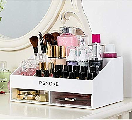 Cq acrylic Makeup Organizer Jewelry and Cosmetic Storage,2 Drawer and 22 Compartment