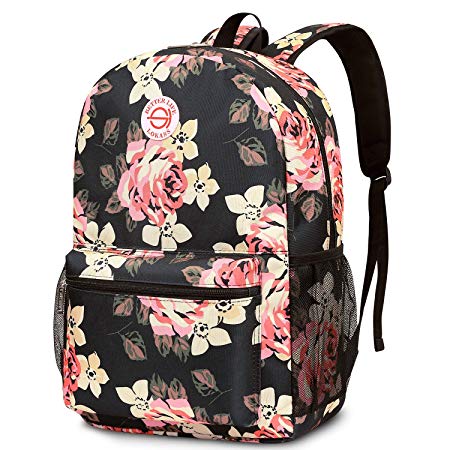 SOCKO Backpack for Women/Girls/Students Light Weight School Bag Stylish College Bookbag Cute Travel Rucksack Casual Daypack Fits up to 15.6 Inch Laptop, Peony
