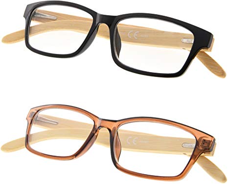 2-pack Spring Hinges Bamboo Temples Reading Glasses