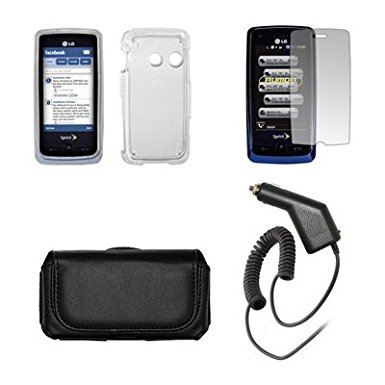 LG Rumor Touch LN510 Black Leather Carrying Pouch  Crystal Clear Hard Snap-on Case Cover Premuim LCD Screen Protetor Rapid Car Charger Combo For LG Rumor Touch LN510