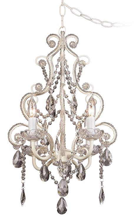 Leila 11" Wide White Finish Beaded Plug-in Swag Chandelier