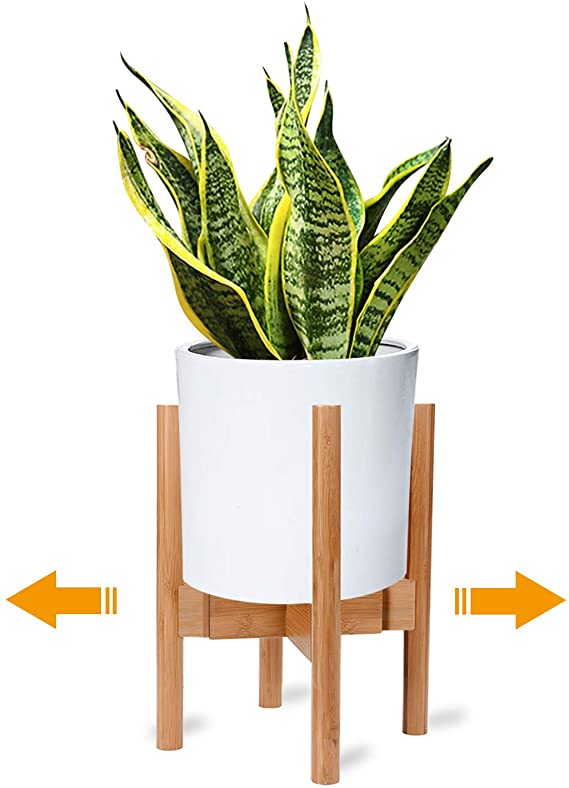X-cosrack Adjustable Plant Stand Mid Century Wood Modern Flower Potted Holder Rack for Indoor Outdoor, Fit 8'' to 12'' Planter(Plant and Pot Not Included)