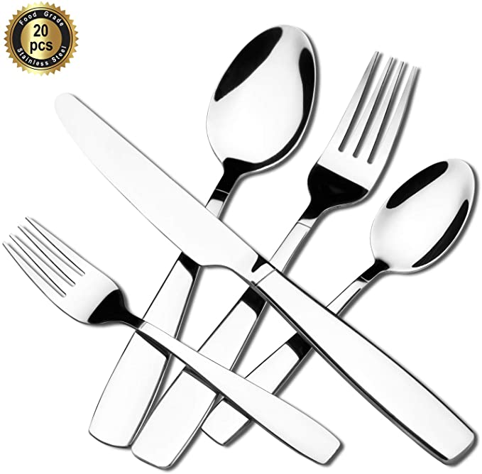 Hoften Silverware Set, 20 Piece Food Grade Stainless Steel Flatware Set Include Fork Spoon Knife for Daily Use and Parties, Service for 4, Safe in Dishwasher (LY000-20S)