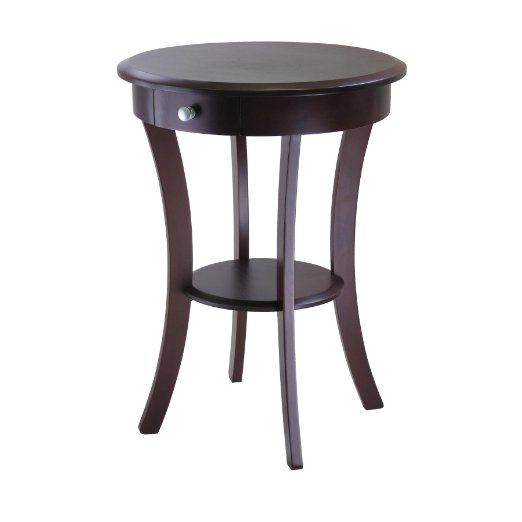 Winsome Wood Sasha Accent Table with Drawer, Curved Legs, Cappuccino Finish