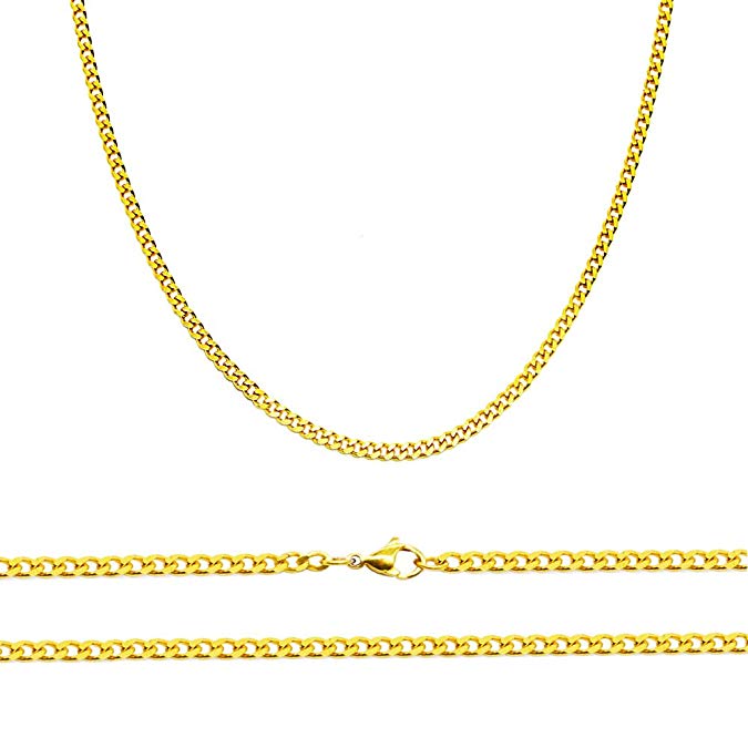 Aplstar Solid Gold Curb Chain Necklace 2mm thick 18ct Real Gold Plated Size: 16 18 20 22 24 inch/40 46 50 55 60 cm