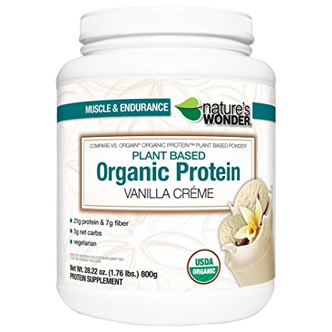 Nature's Wonder Organic Plant Based Protein Powder, Vanilla Creme, 1.764 Pound